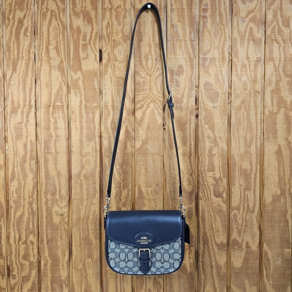 Coach Amelia Saddle Bag In Signature Jacquard Midnight Navy Cu998 Crossbody - Picture 2 of 13